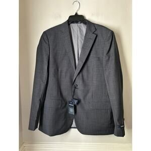 NWT Zanetti Mateo Gray Micro Plaid Two Button Suit Jacket Wool Blend Blazer 44R